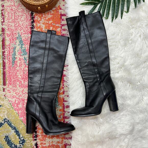 $298 Michael Kors Black Heeled Leather Knee High Regina Boot 7 Winter Fall - Picture 1 of 9